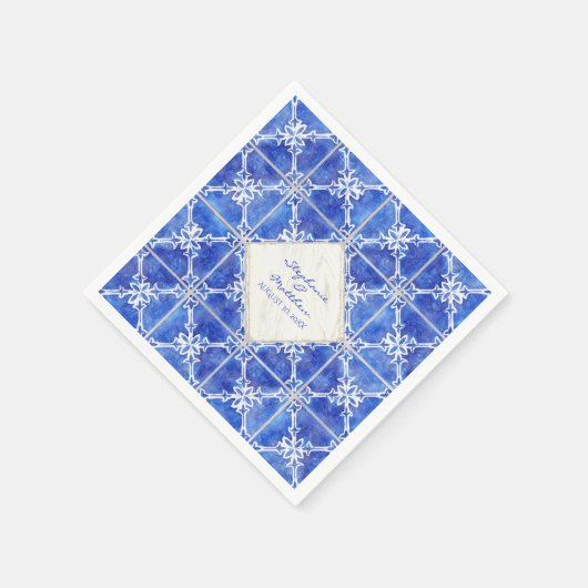 Blue White Tegel Pattern Wedding Waterverf Rustic Servet (Hoek)
