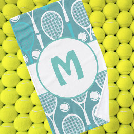 Blue & White Tennis Rackets Balls Player Name Cute Handdoek