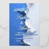 Blue & White Textured Art Wedding Invitation Folie Uitnodiging (Voorkant)