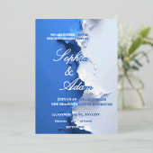 Blue & White Textured Art Wedding Invitation Folie Uitnodiging (Staand Voorkant)