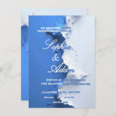 Blue & White Textured Art Wedding Invitation Kaart (Voorkant / Achterkant)