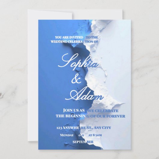 Blue & White Textured Art Wedding Invitation Save The Date (Voorkant)