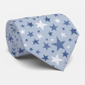 Blue White Textured Stars Stropdas (Opgerold)