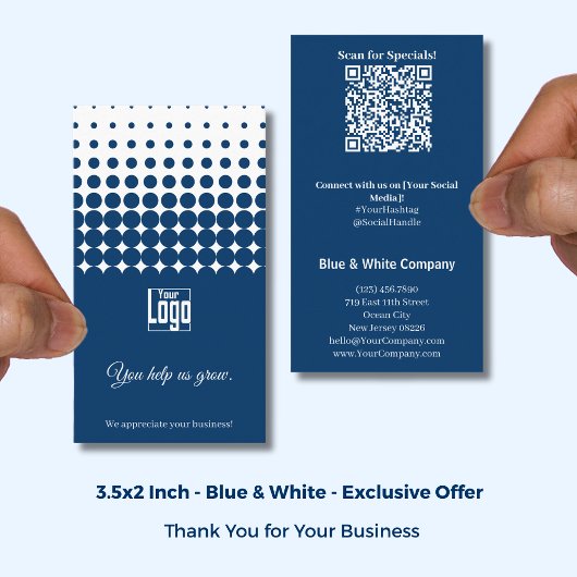 Blue White Thank You, QR Access to Special Offer Visitekaartje