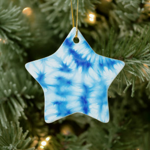 Blue White Tie Dye Keramisch Ornament