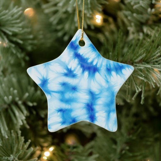 Blue White Tie Dye Keramisch Ornament (Boom)