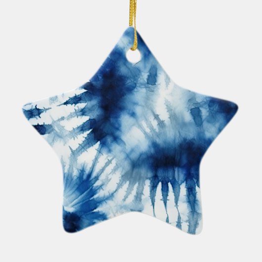 Blue White Tie Dye Keramisch Ornament (Achterkant)