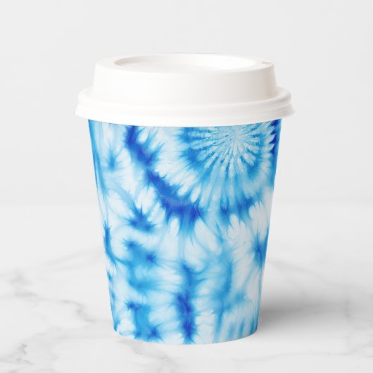 Blue White Tie Dye Papieren Bekers (Voorkant)