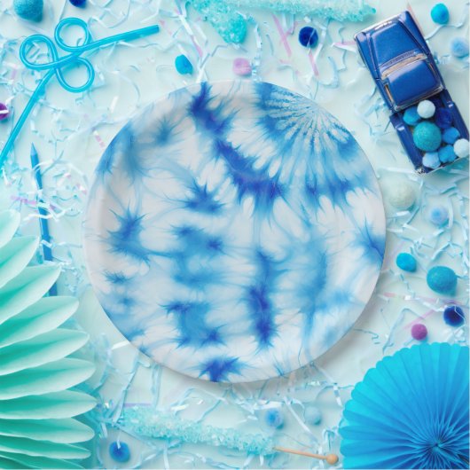 Blue White Tie Dye Papieren Bordje (Feest)