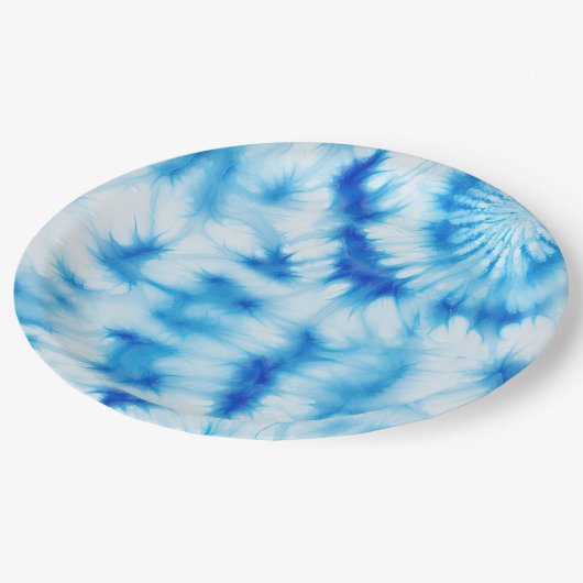 Blue White Tie Dye Papieren Bordje (Gekanteld)