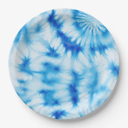 Blue White Tie Dye Papieren Bordje (Voorkant)