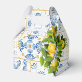 Blue White Tile Lemon Mediterranean Wedding Bedankdoosjes (Achterkant)