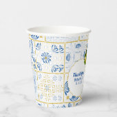 Blue White Tile Lemon Mediterranean Wedding Papieren Bekers (Rechts)