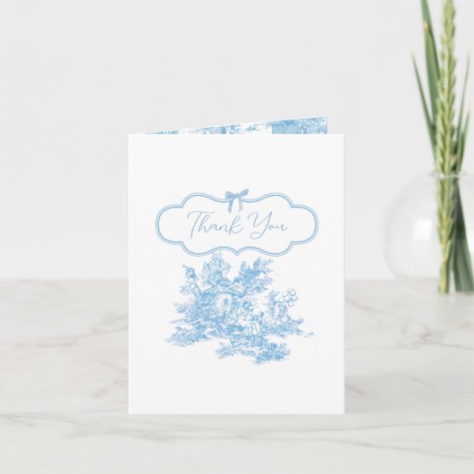 Blue White Toile de Jouy Bear Baby Shower Bedankkaart (Voorkant)