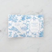 Blue White Toile de Jouy Bear Baby Shower Bedankkaart (Binnen)