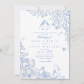 Blue White Toile French Floral Photo Wedding  Kaart (Voorkant)