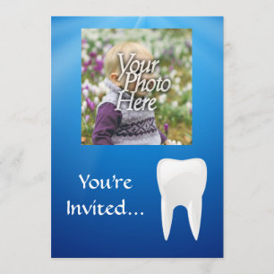 Blue/White Tooth Photo Invitation Kaart