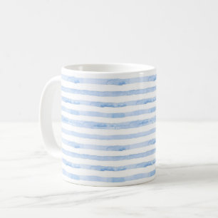 Blue White Trendy Waterverf Striped Koffiemok