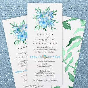 Blue, White Tropical Hibiscus Wedding Invitation Kaart