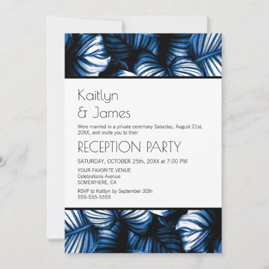 Blue White Tropical Palm Wedding Reception Kaart (Voorkant)