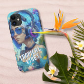 Blue White Tropical Vibes Vrouw DJ Illustratie Case-Mate iPhone Case