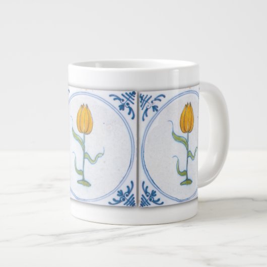 Blue White Tulip Faux Tile Coffee Mok (Voorkant rechts)