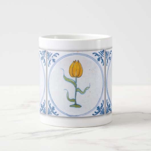 Blue White Tulip Faux Tile Coffee Mok (Voorkant)