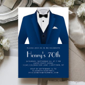 Blue White Tuxedo Mens 70th Birthday Party Kaart