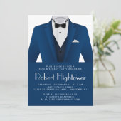 Blue White Tuxedo Mens Birthday Party Kaart (Staand voorkant)