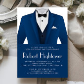 Blue White Tuxedo Mens Birthday Party Kaart