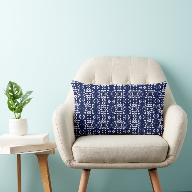Blue & White Unique Abstract Pattern Kussen (Stoel)