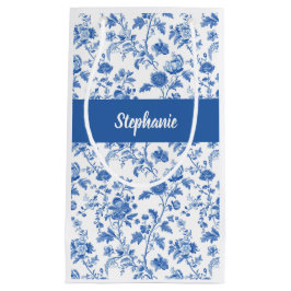 Blue White Vintage Floral Monogram Name Klein Cadeauzakje