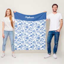 Blue White Vintage Floral Personalized Name