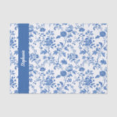 Blue White Vintage Floral Personalized Name Tissuepapier (Voorkant)
