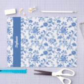 Blue White Vintage Floral Personalized Name Tissuepapier (Craft)