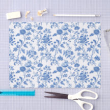 Blue White Vintage Floral Toile Pattern