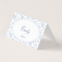 Blue & White Vintage Floral Wedding card　二つ折りカード
