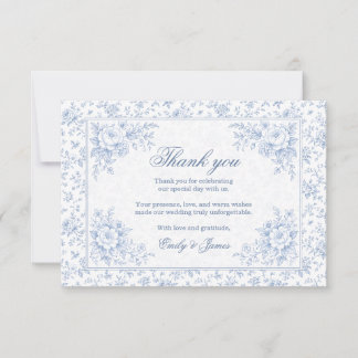 Blue & White Vintage Floral Wedding Thank you card Bedankkaart