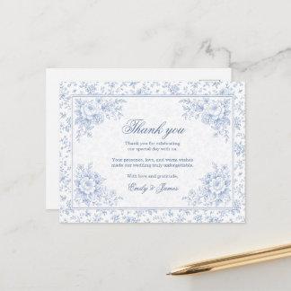 Blue & White Vintage Floral Wedding Thank you card Briefkaart