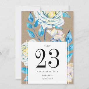 Blue White Vintage Kraft Roos Weddenschappen Table Kaart