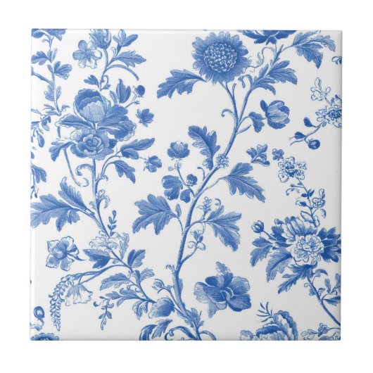 Blue White Vintage Toile Floral Tegeltje (Voorkant)