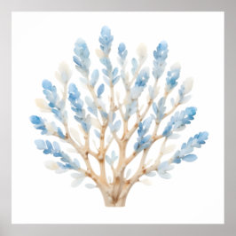 Blue & White Watercolor Coral – Coastal Nursery  Poster