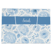Blue White Watercolor Floral Monogram Name Groot Cadeauzakje (Achterkant)
