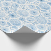 Blue White Watercolor Floral Pattern Cadeaupapier (Hoek)