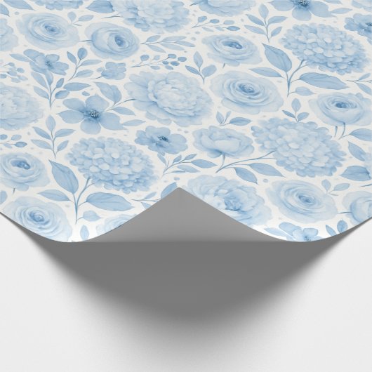 Blue White Watercolor Floral Pattern Cadeaupapier (Hoek)