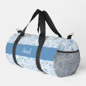 Blue White Watercolor Floral Pattern Monogram Name Plunjezak (Rechterhoek)