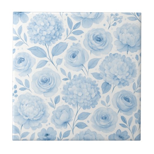 Blue White Watercolor Floral Pattern Tegeltje (Voorkant)