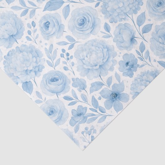 Blue White Watercolor Floral Pattern Tissuepapier (Detail)