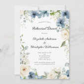 Blue White Watercolor Florals Rehearsal Dinner Kaart (Voorkant)