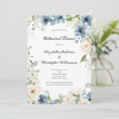 Blue White Watercolor Florals Rehearsal Dinner Kaart (Staand voorkant)
